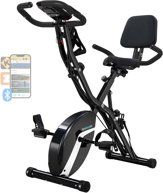 BARWING Stationary Exercise Bike for Home Workout, 5 IN 1 Foldable Indoor Cycling Bike for Seniors, 350LB Capacity, 16-Level Magnetic Resistance, Seat Backrest Adjustments-StrideForce Fitness
