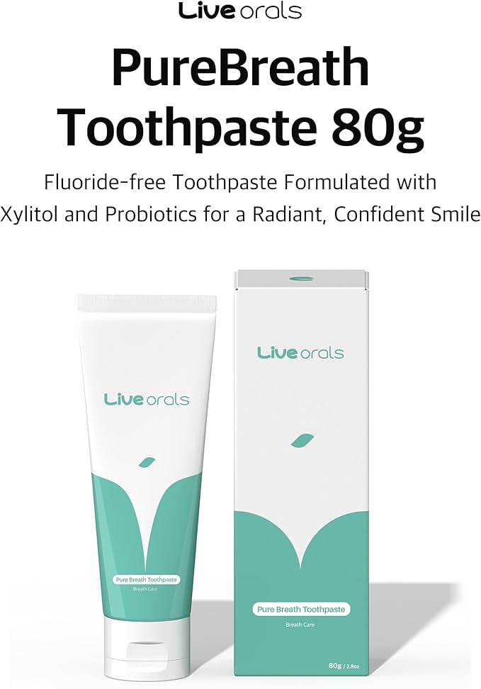 Live Orals PureBreath Toothpaste 80g (Pack of 3) - Fluoride-Free, Odor Neutralizing, Enamel Strengthening, Gentle Cleaning, Mint Fresh, Naturally Derived Ingredients, Sensitive Teeth Friendly