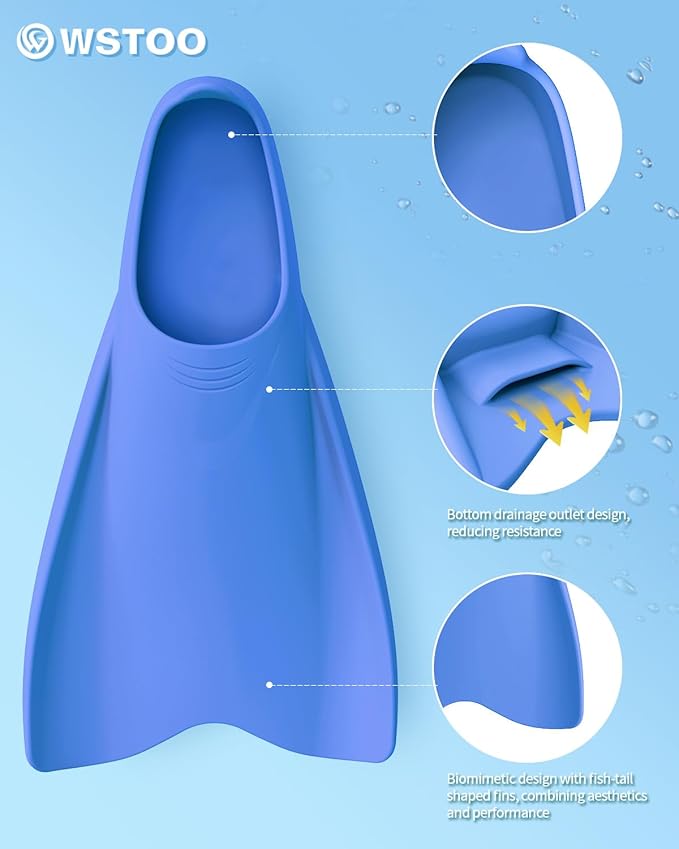 W WSTOO Streamlined Swimming Fins,Training Short Flippers,Silicone Swimming Flippers for Kids Adults Men and Women for Swimming Snorkeling and Diving-StrideForce Fitness