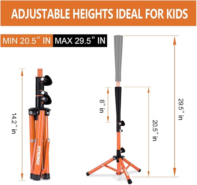 Baseball Softball Tee for Kids Toddles 3-10 Years Batting Hitting Tee T Ball Set Stand for Baseball Trainer Easy Adjustable Height 20.5''-29.5''Portable w/Carry Bag for Indoor Outdoor-StrideForce Fitness