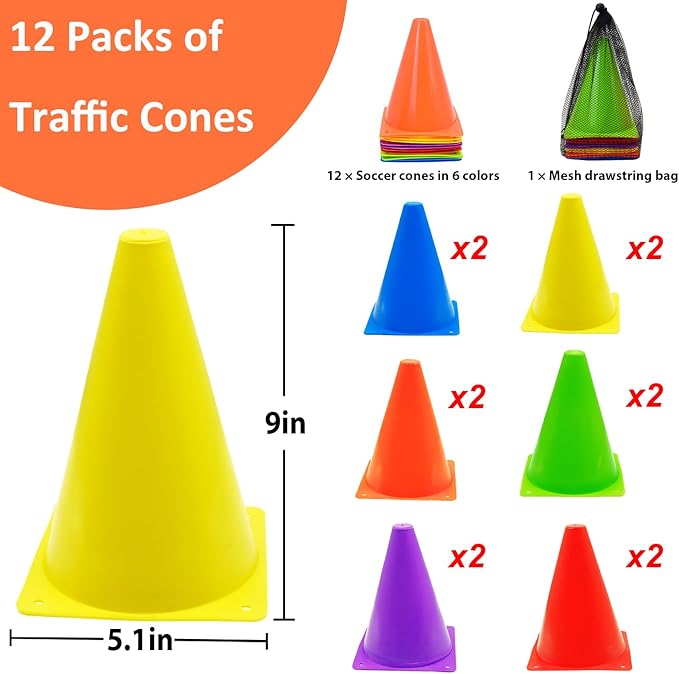 12/24/48Pcs Soccer Cones,7" or 9" Soccer Cones for Training, Multicolor Cones Sports Soccer Training Cones, Field Cones for Skating Basketball Football Drills Practice-StrideForce Fitness