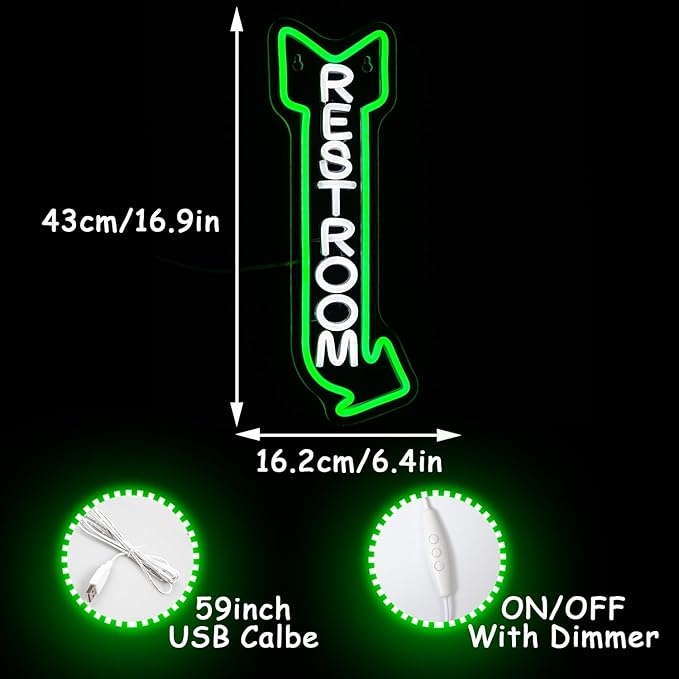 Restroom Neon Sign for Wall Decor Toilet Neon Light Arrow Led Neon Signs White Green LED Neon Lights Bathroom Led Sign for Restroom Hotel Bar(Right Arrow)-StrideForce Fitness