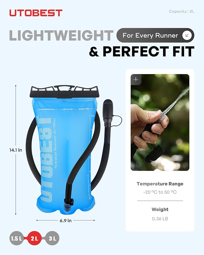 UTOBEST Hydration Bladder,TPU Water Bladder,Water Bladder for Hiking Backpack,BPA Free,Wide Opening,Leak-Proof,Water Reservoir for Hiking Cycling Camping Running-StrideForce Fitness