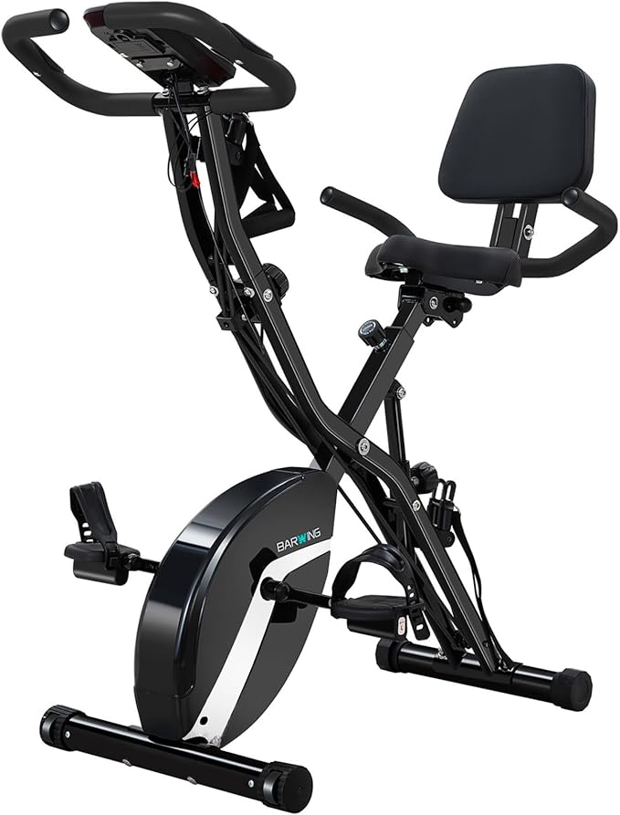 BARWING Stationary Exercise Bike for Home Workout, 5 IN 1 Foldable Indoor Cycling Bike for Seniors, 350LB Capacity, 16-Level Magnetic Resistance, Seat Backrest Adjustments-StrideForce Fitness