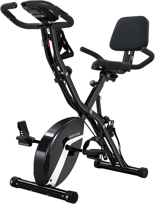 BARWING Stationary Exercise Bike for Home Workout, 5 IN 1 Foldable Indoor Cycling Bike for Seniors, 350LB Capacity, 16-Level Magnetic Resistance, Seat Backrest Adjustments-StrideForce Fitness