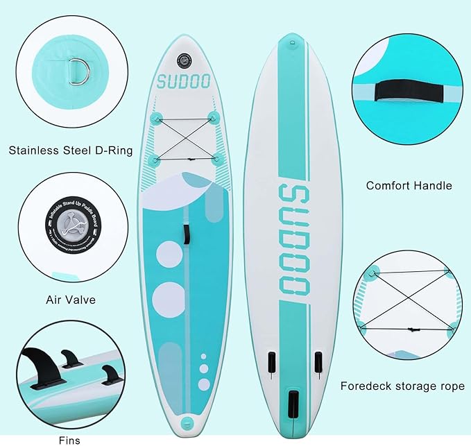 Inflatable Stand Up Paddle Board 10‘x30‘‘- Ultra-Light SUP with Backpack, Pump, Paddle, Coil Leash, 3 Fins, Repair Kit, Stable Design, Non-Slip EVA Deck for Adults & Youth-StrideForce Fitness