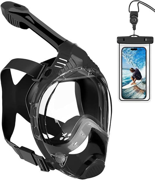 VGKE Full Face Snorkel Mask for Adults, 180 Degree HD Panoramic View Snorkeling Gear with Waterproof Phone Pouch, Anti-Leak & Anti-Fog, Breathe Freely Suitable for Men/Women-StrideForce Fitness