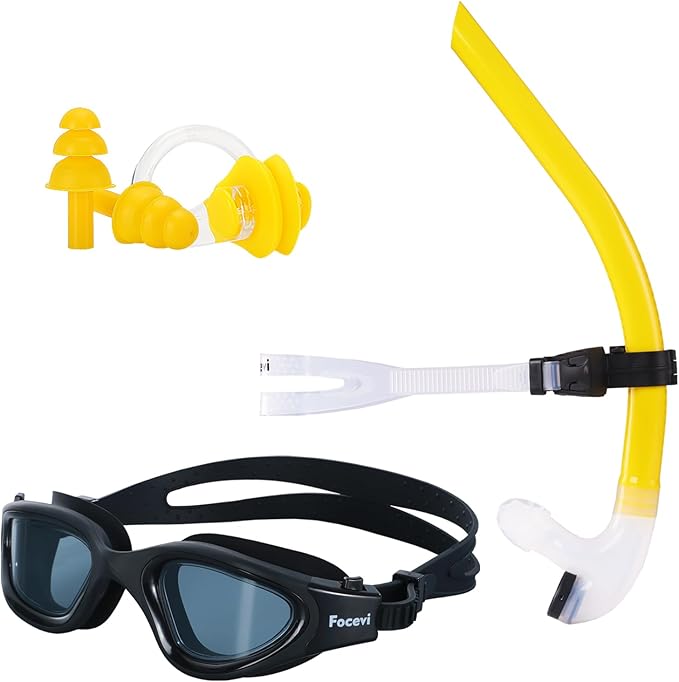 Swim Snorkel for Lap Swimming,No loud gurgling noise No hurt forehead No slip front swimming Snorkeling Training for adult/kid/youth,swimmer snorkle center Mount snorkel tube One-Way Purge Valve-StrideForce Fitness