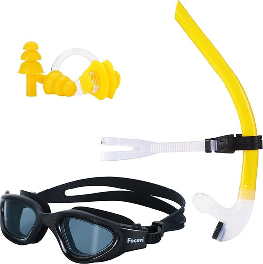 Swim Snorkel for Lap Swimming,No loud gurgling noise No hurt forehead No slip front swimming Snorkeling Training for adult/kid/youth,swimmer snorkle center Mount snorkel tube One-Way Purge Valve-StrideForce Fitness