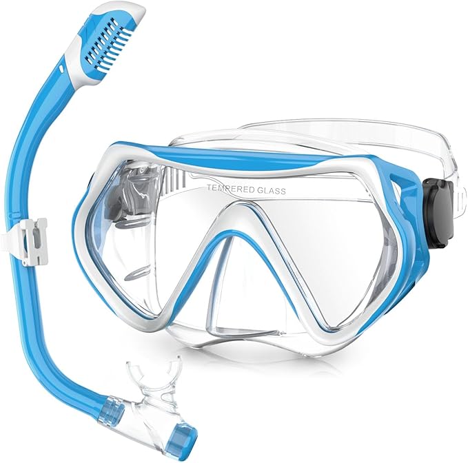 Snorkeling Gear, Dry Snorkel Set180° Panoramic Wide View,Anti-Fog Scuba Diving Mask, Professional Snorkeling Gear for Free Breathing, Swimming, Diving-StrideForce Fitness