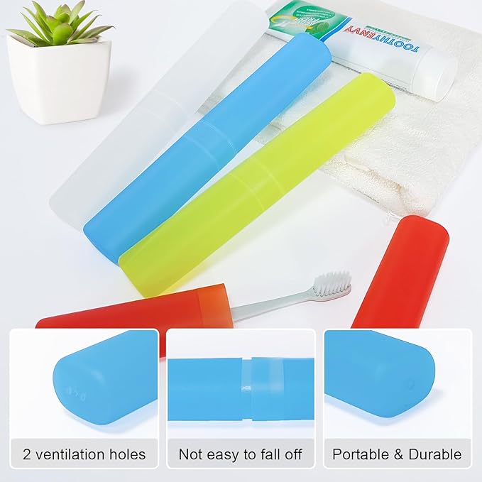 Mulbozy 4 Pack Portable Travel Toothbrush Case, Transparent Breathable Plastic Toothbrush Holder for Home, Travel, Business, Camping, School