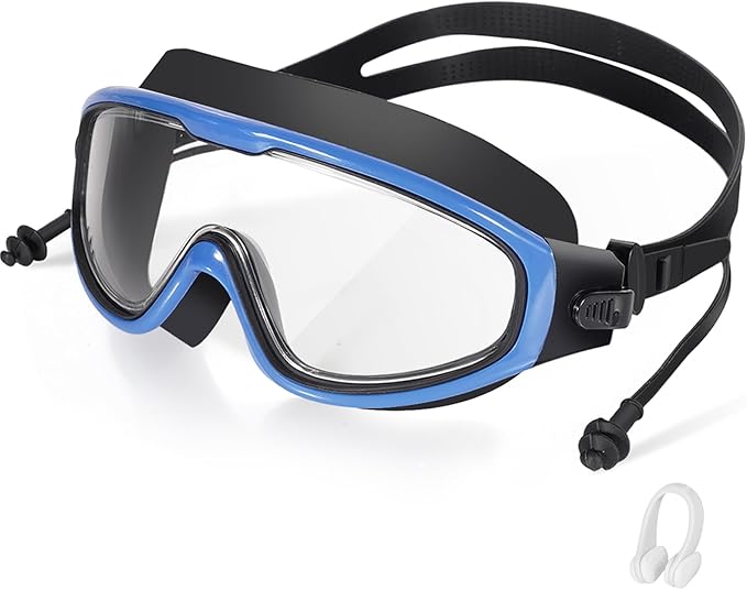 Adult Swimming Goggles,Leak-Proof,Anti-Fog Pool Glasses,Wide View Swim Goggles with Ear Plugs and Nose Clip-StrideForce Fitness
