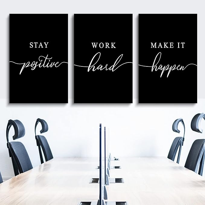 Work Hard Painting,Framed Canvas Wall Art Positive Quote, Office Wall Art, Black Large Poster, Positive Motivational Set of 3 Prints, Inspirational Print (E-3pcs,24x36inchx3pcs)-StrideForce Fitness