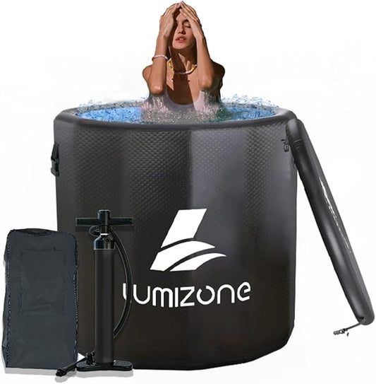 Lumizone Inflatable Cold Plunge Tub 118 Gallons Capacity Ice Bath Portable Ice Bath Tub Compatible With Water Chillers with Lid Drop Stitch PVC Double Layer Seals Oversized for Athletes-StrideForce Fitness