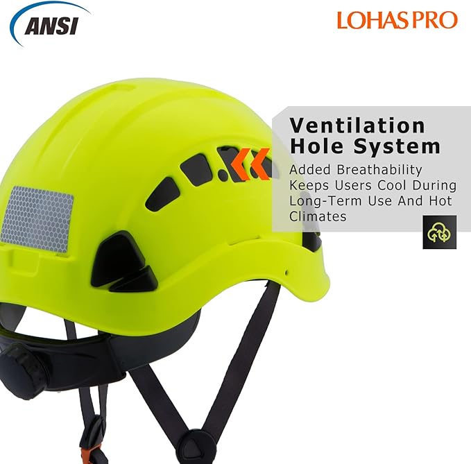 LOHASPRO Hard Hats Construction Safety Helmet ANSI Z89.1 Approved OSHA Hardhat Vented Men Worker Neon Green Hard Hat with Chin Strap Tree Climbing Rescue Arborist Helmet (P3 Lime)-StrideForce Fitness