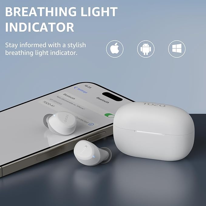 TOZO A1 Wireless Earbuds Bluetooth 5.3 Light Weight in Ear IPX5 Waterproof Headphones 2 Mic for AI Calls, Immersive Premium Sound Bass Headset with Charging Case, 32 Presets EQ Customization via App-StrideForce Fitness