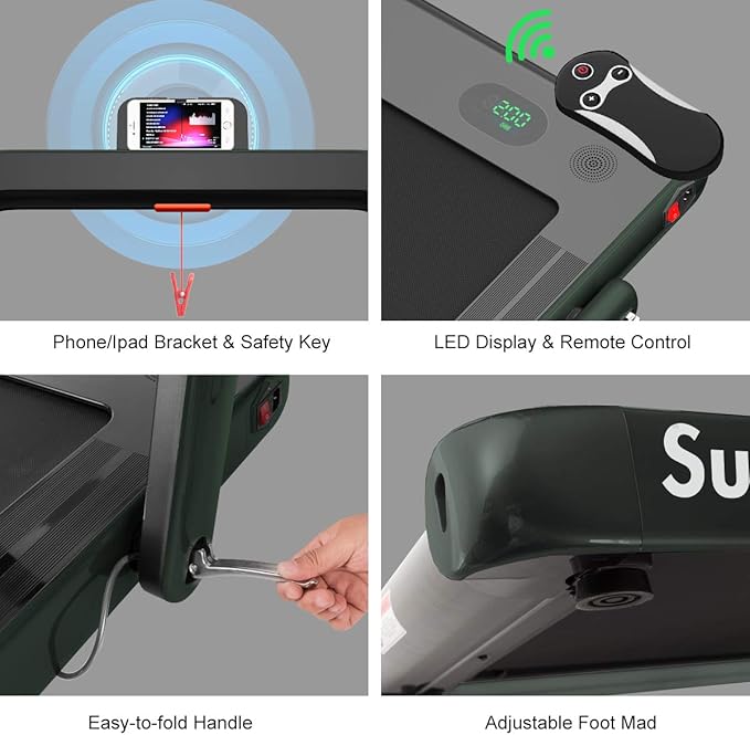 GYMAX Walking Pad, 2.25HP Foldable Treadmill with Smart App & Remote Control, Bluetooth LED Monitor, Small Spaces Compact Running Machine, Folding Portable Under Desk Treadmill for Home Office-StrideForce Fitness