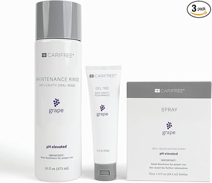 CariFree Maintenance & Prevention Starter Kit, Grape | Anti-Cavity Fluoride Toothpaste & Mouthwash Freshens Breath and Moistens Mouth | Dentist Recommended for Oral Care (3 Piece Set)