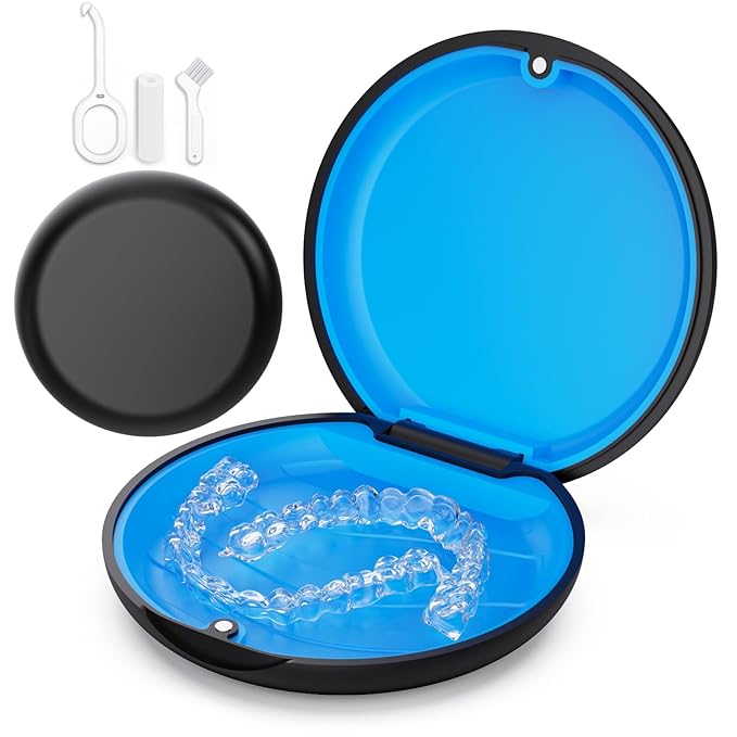 Retainer Case, Slim Aligner Case Compatible with Invisalign, Cute Retainer Box with Silicone Pad, Black