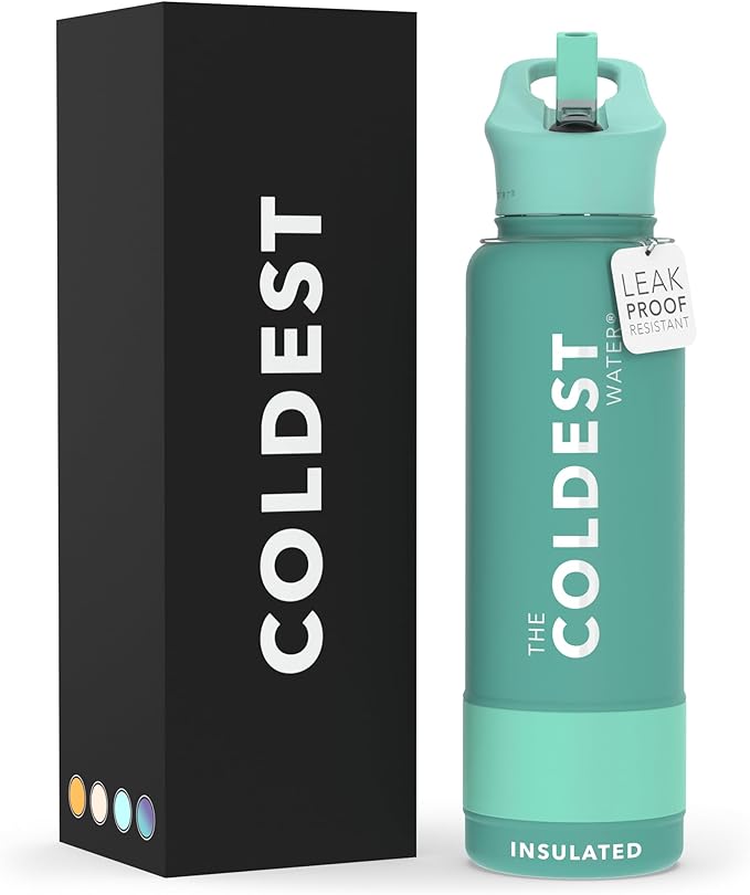 Coldest Insulated Water Bottle with Straw Lid - Stainless Steel Metal Insulated Bottle for Men & Women (Terraform Green, 40 oz)-StrideForce Fitness