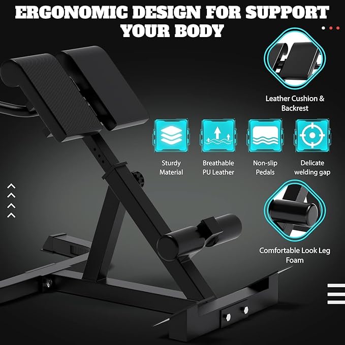 Roman Chair,Back Extension Bench,Multi Functional Ab Bench, Hyperextension Bench Abdominal Exercise, Leg Strength Trainer Home Men Women Full Body-StrideForce Fitness
