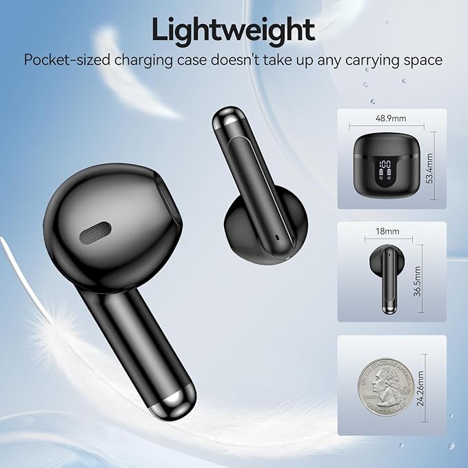 Wireless Earbuds, 2025 Bluetooth 5.3 Headphones HiFi Stereo 50H Playback Ear Buds with Led Digital Display, ENC Noise Cancelling Earbuds for Laptop Computer, iOS, Android, Black-StrideForce Fitness
