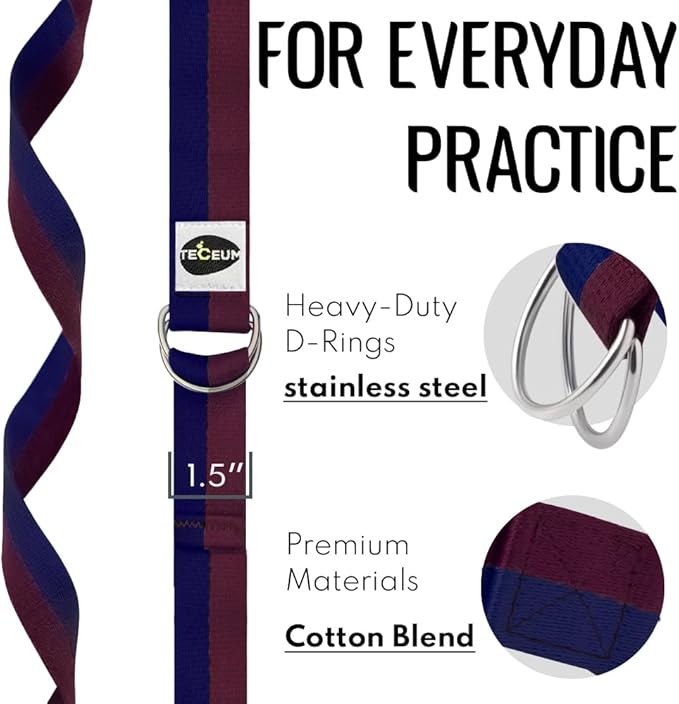 TECEUM Yoga Strap & Mat Strap – 2 IN 1 – Cotton – 6 ft 8 ft 10 ft (30+ colors) – Adjustable Non-Slip Belt for Yoga, Pilates, Stretching, Physical Therapy, Fitness & Home Workout – For Carrying Mats-StrideForce Fitness