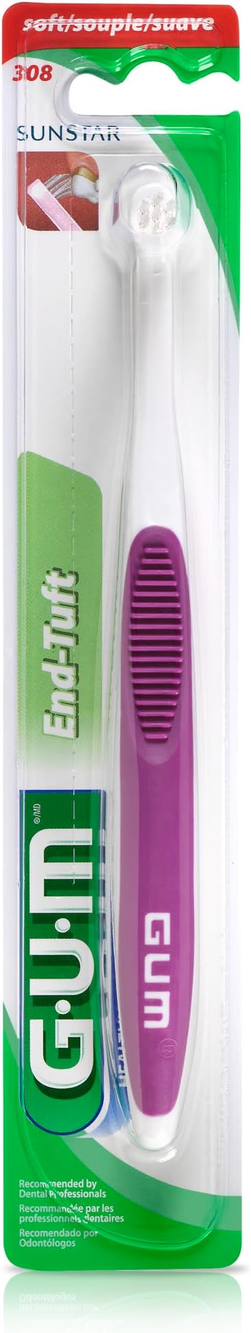 GUM End Tuft Toothbrush - Extra Small Head for Hard-to-Reach Areas - Implants, Back Teeth, and Wisdom Teeth - Soft Dental Brush for Adults, 1 Count(Pack of 6)