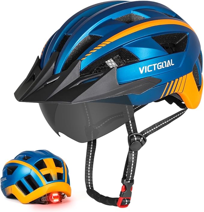 VICTGOAL Bike Helmet for Men Women with Led Light Detachable Magnetic Goggles Removable Sun Visor Mountain & Road Bicycle Helmets Adjustable Size Adult Cycling Helmets-StrideForce Fitness