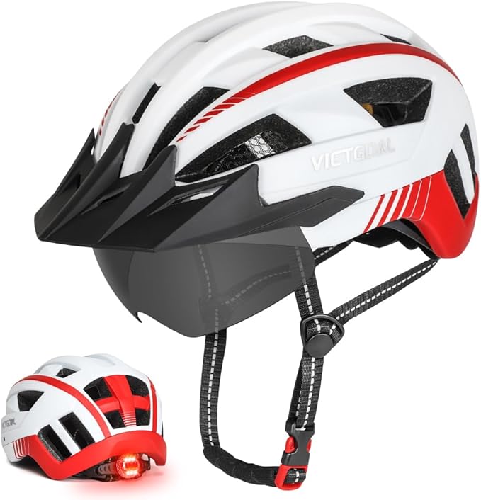 VICTGOAL Bike Helmet for Men Women with Led Light Detachable Magnetic Goggles Removable Sun Visor Mountain & Road Bicycle Helmets Adjustable Size Adult Cycling Helmets-StrideForce Fitness