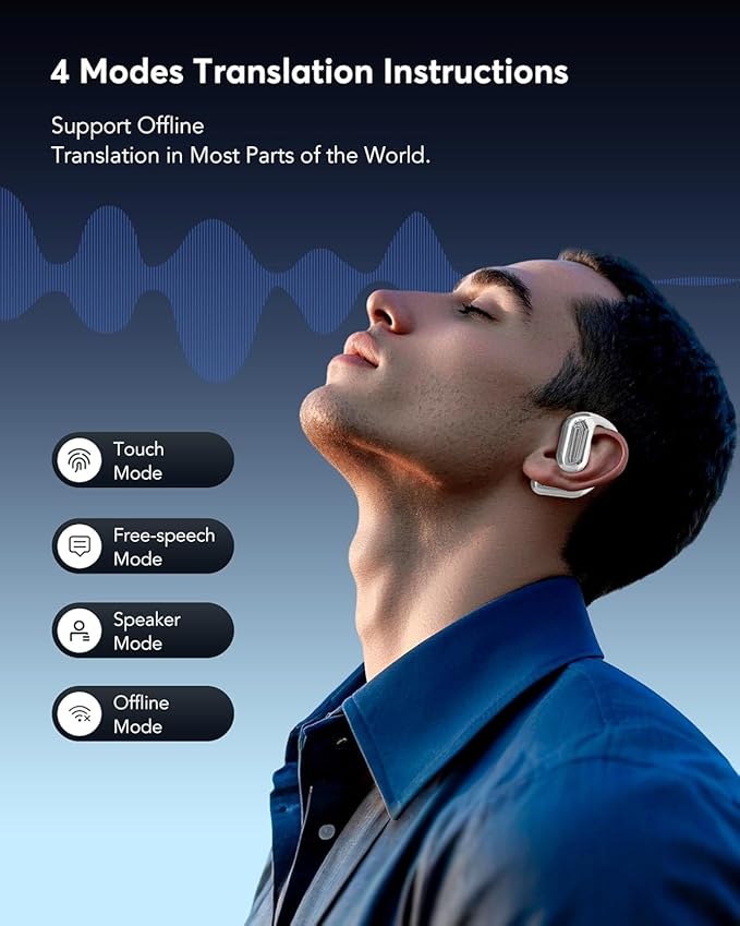 AI Language Translation Earbuds, Bluetooth 5.4 Headphones Translator for 144 Languages & Accents, OWS LCD Touch Screen Real-Time Earphones Fit iOS and Android Ideal for Travel Business Learning,Silver-StrideForce Fitness