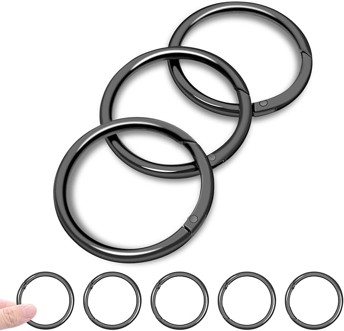 10Pack 1-1/2" Large Round Carabiner Clips, Metal Spring O Rings for Organizer Key Rings, Paracord Keychain Lanyard, Pet Chains, Purse Hardware, Key Snap Hooks DIY Accessory (Black)-StrideForce Fitness