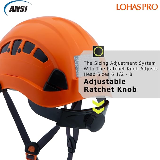 Hard Hats Construction Safety Helmet ANSI Z89.1 Approved OSHA Hardhat, LOHASPRO Vented Men Worker Orange Hard Hat with Chin Strap Tree Climbing Rescue Arborist Helmet (P4 Orange)-StrideForce Fitness