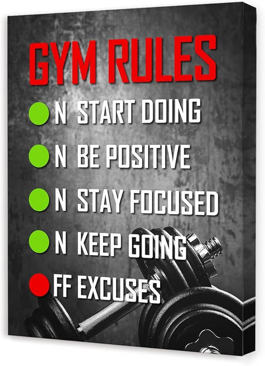 OTINGQD Inspirational Gym Wall Decor,Fitness Quotes Wall Art,Gym Rules Wall Decor,Workout Canvas Wall Art-StrideForce Fitness