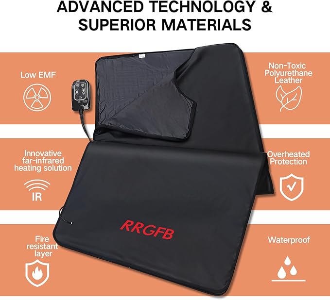 Low EMF Portable Infrared Sauna Blanket for Detox and Home Relaxation, Adjustable 1-60 Min Timer, 95-167℉ Temp Range, 6 ft x 2.95 ft, Durable PU Leather Cover-StrideForce Fitness