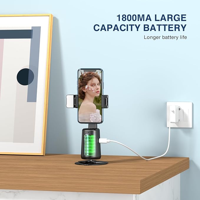 Auto Face Tracking Tripod 360° Rotating Cell Phone Photo and Video Kits Stand, No App, Camera Stand with Remote and Gesture Control, Rechargeable Smart Shooting Stand for Live Recording Tiktok（Black）-StrideForce Fitness