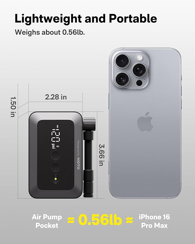 HOTO Mini Bike Tire Pump, 25s Fast Inflate Bicycle Pump with Guage, 150PSI Portable Electric Bike Air Pump with Presta and Schrader Valve for Road Bike, Motorcycle, Mountain Bike, Car, Sports Ball-StrideForce Fitness