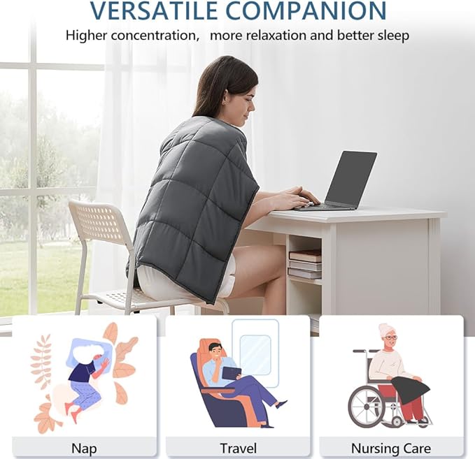 L'AGRATY Weighted Lap Blanket 7lb: Small Weighted Blankets for Adults Portable Travel - Cooling Pad Blanket for Relaxation Sleeping - Cozy Lap Washable All-Season(29" x 24")-StrideForce Fitness