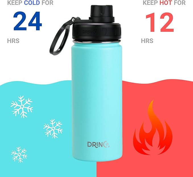 DRINCO Stainless Steel Water Bottle Spout Lid Vacuum Insulated Double Wall Water Bottle Wide Mouth (40oz 32oz 22oz 18oz 14oz) Leak Proof Keeps Cold or Hot (18 oz, 18oz Teal)-StrideForce Fitness