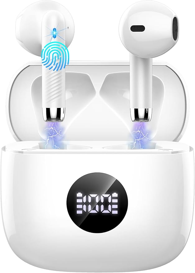 Wireless Bluetooth 5.4 Earbuds, Ear Buds LED Power Display Headphones 6D Stereo, Bluetooth Earbuds in-Ear Noise Cancelling Mic, 40H Playback Mini Case IP7 Waterproof Sports Earphones for Android iOS-StrideForce Fitness