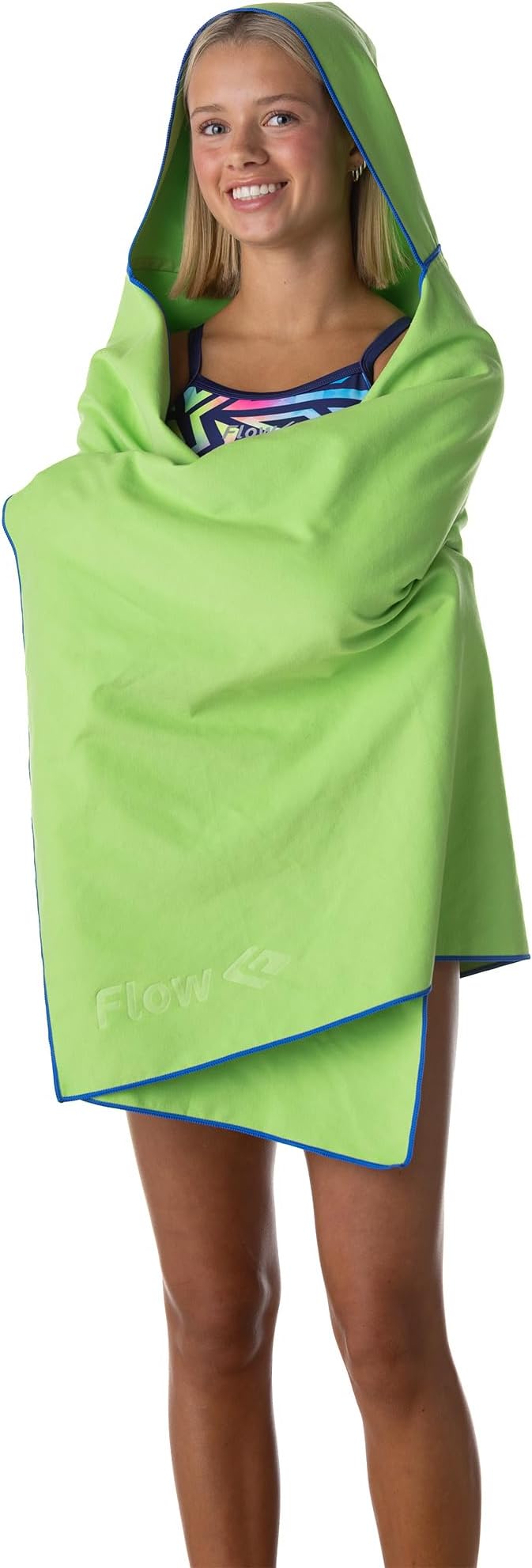 Flow Hydro Sport Towel - Microfiber Quick Dry Swimming Towels for Swim, Pool, Triathlon, and Other Water Sports in Medium, Large, Extra Large, and Hooded Sizes (Lime, Large w/Hood)-StrideForce Fitness
