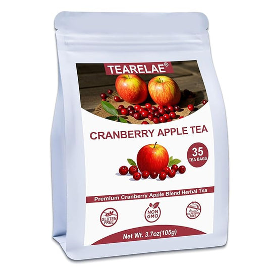TEARELAE - Cranberry Apple Tea Bags, 35 Count - Premium Cranberry Herbal Blend Tea with Dried Cranberries, Apples, Hibiscus, Rose Petals & Licorice Root - Caffeine-free - Perfect for Daily Refreshment-StrideForce Fitness