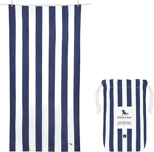 Dock & Bay Beach Towel - Quick Dry, Sand Free - Compact, Lightweight - 100% Recycled - Includes Bag - Cabana - Whitsunday Blue, Medium (130x70cm, 51x27)-StrideForce Fitness