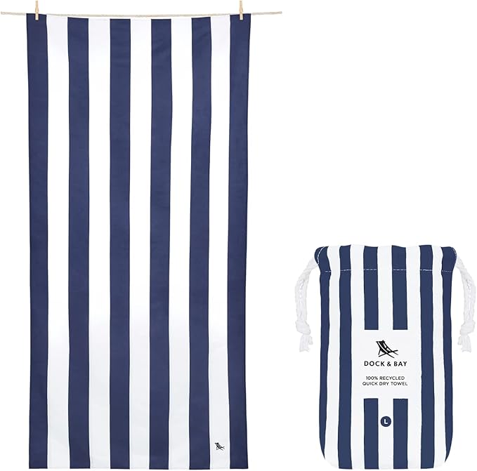 Dock & Bay Beach Towel - Quick Dry, Sand Free - Compact, Lightweight - 100% Recycled - Includes Bag - Cabana - Whitsunday Blue - Extra Large (200x90cm, 78x35)-StrideForce Fitness