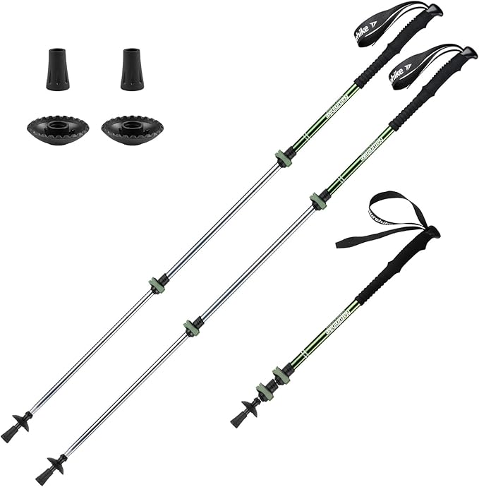Naturehike Collapsible Trekking Poles, Adjustable Lightweight Aluminum Hiking Poles, Shock Absorption with Wrist Straps for Hiking and Daily Use, Yelllow/Green (Set of 2)-StrideForce Fitness