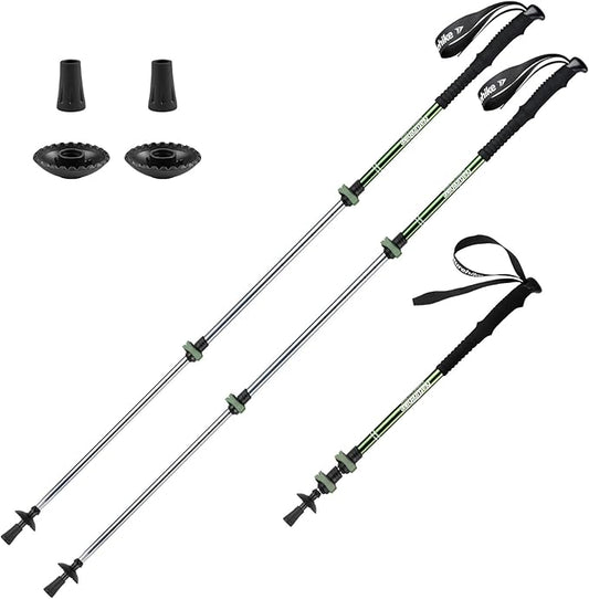 Naturehike Collapsible Trekking Poles, Adjustable Lightweight Aluminum Hiking Poles, Shock Absorption with Wrist Straps for Hiking and Daily Use, Yelllow/Green (Set of 2)-StrideForce Fitness