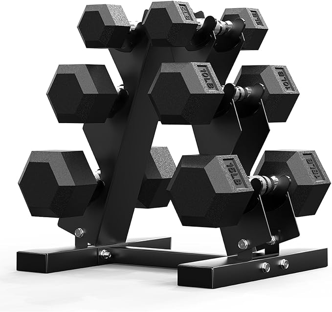 PAPABABE Hex Dumbbell Sets with Rack, 60-550lb Rubber Coated Dumbbell Weight Set and Storage Rack, Multiple Options Hand Weights for Strength Training-StrideForce Fitness