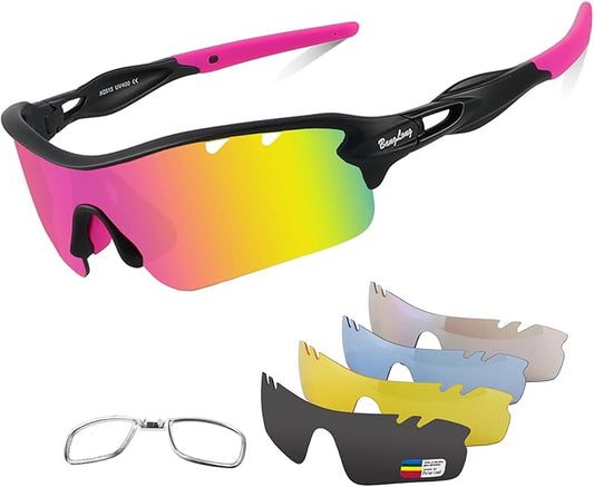 BangLong Polarized Sports Sunglasses Cycling Sun Glasses for Men Women with 5 Interchangeable Lenes for Running Baseball Golf-StrideForce Fitness