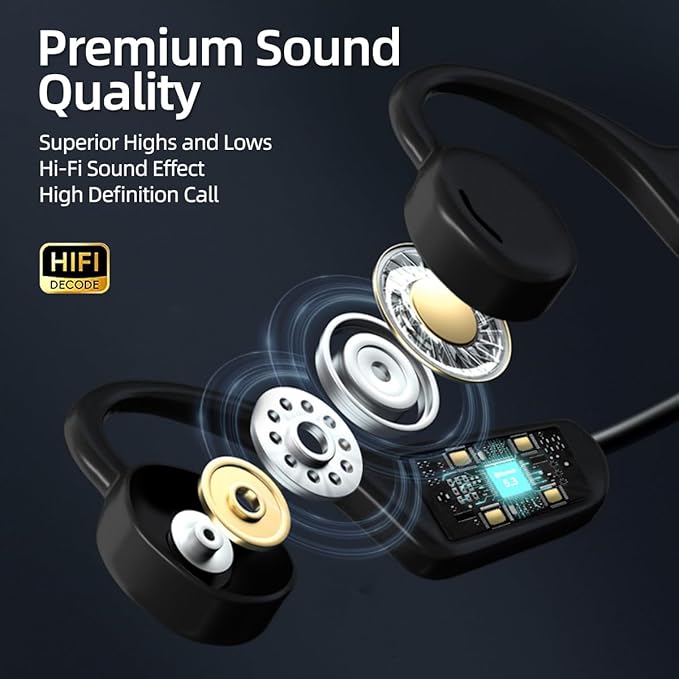 Open Ear Headphones, Open Wireless Earphones, 15HBluetooth Playback 5.3 Sports Earphones, Built-in Microphone, Suitable for Sports Running,Exercise (Deep Black)-StrideForce Fitness