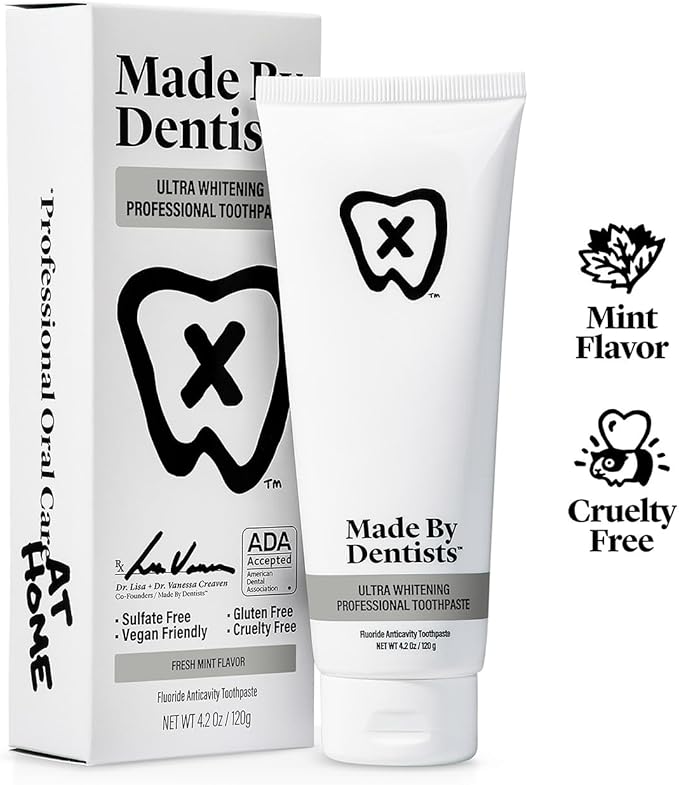 Made by Dentists Professional Ultra Whitening Toothpaste - 2 Pack - Sensitive Teeth Whitening Toothpaste with Sodium Fluoride & Hydrogen Peroxide, ADA Approved, Vegan, 2 x 4.2oz